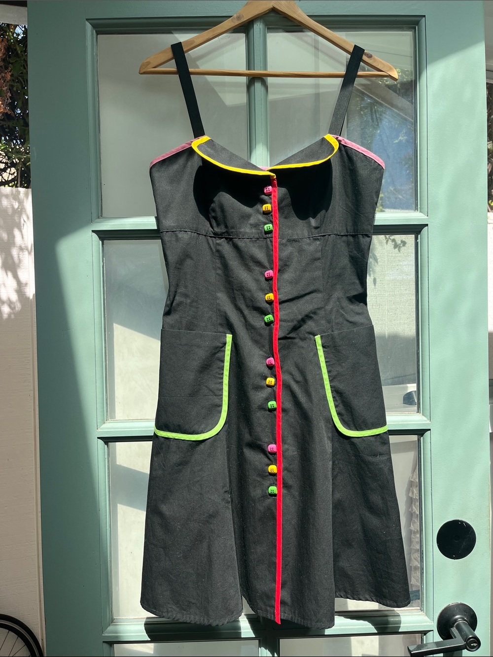 Vintage Chantal Thomass Black Dress with Dayglow Buttons and Trim